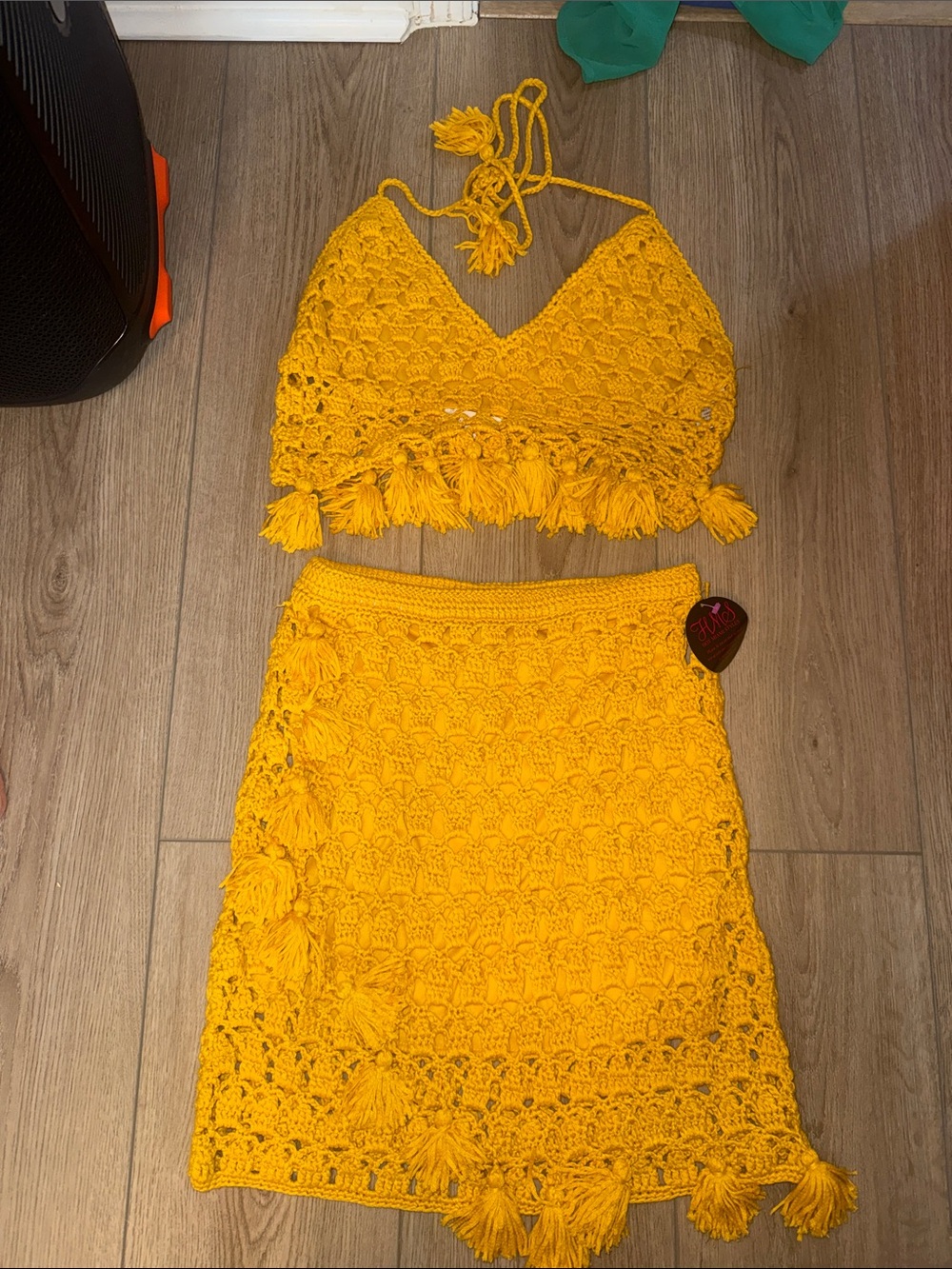 Hot Miami Styles Yellow Crochet Two-Piece Set